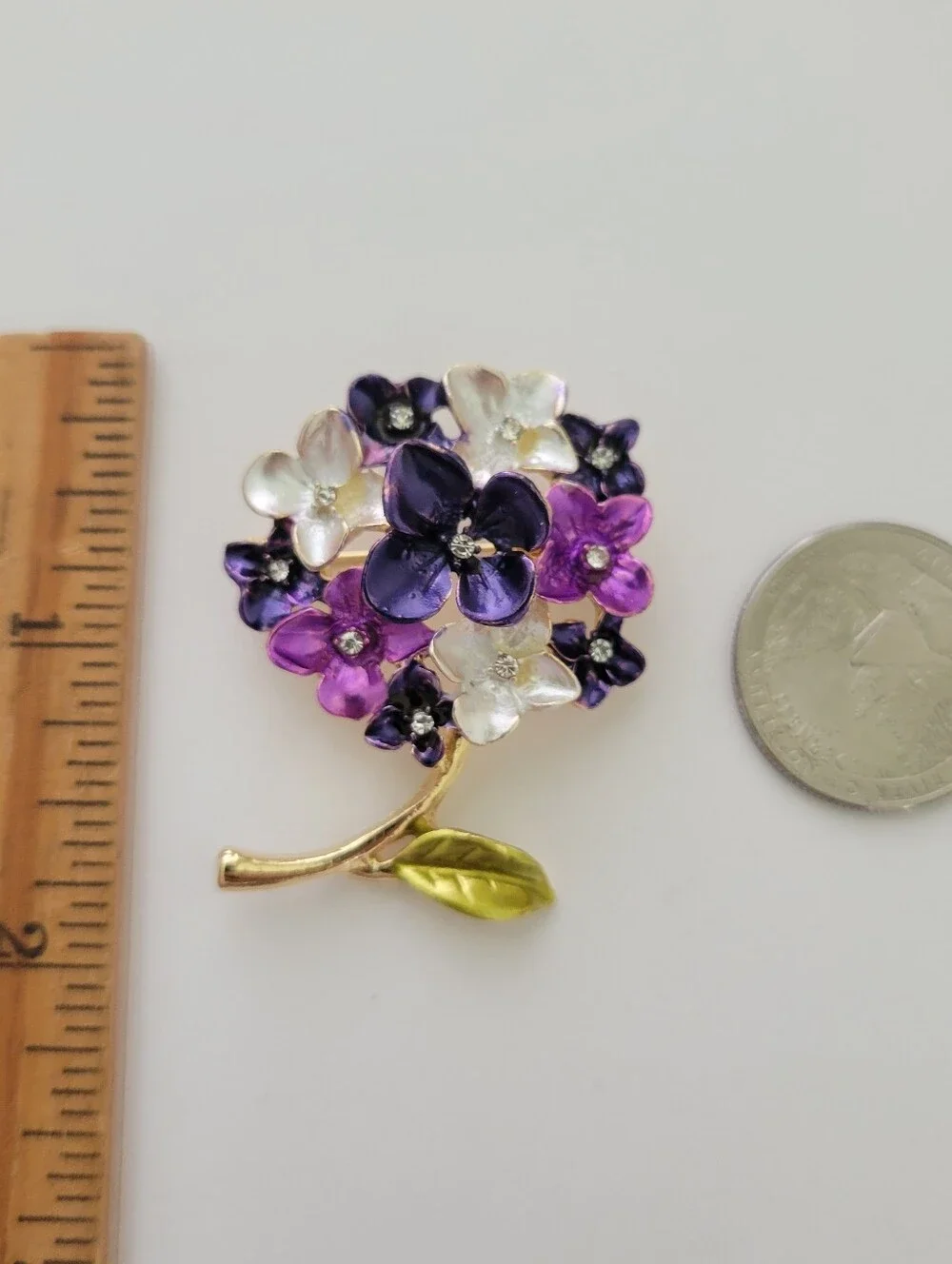 Flower brooch Pin lilac White Purple hydrangeas 3D enamel rhinestones Feminine